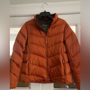 Eddie Bauer Down Puffy Long Sleeve Jacket Size Large Orange Full Zip